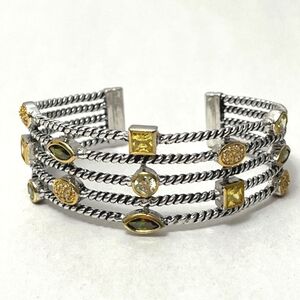 Park Lane All That Cuff Bracelet- Canary, olivine, clear CZs- silvertone-RETIRED